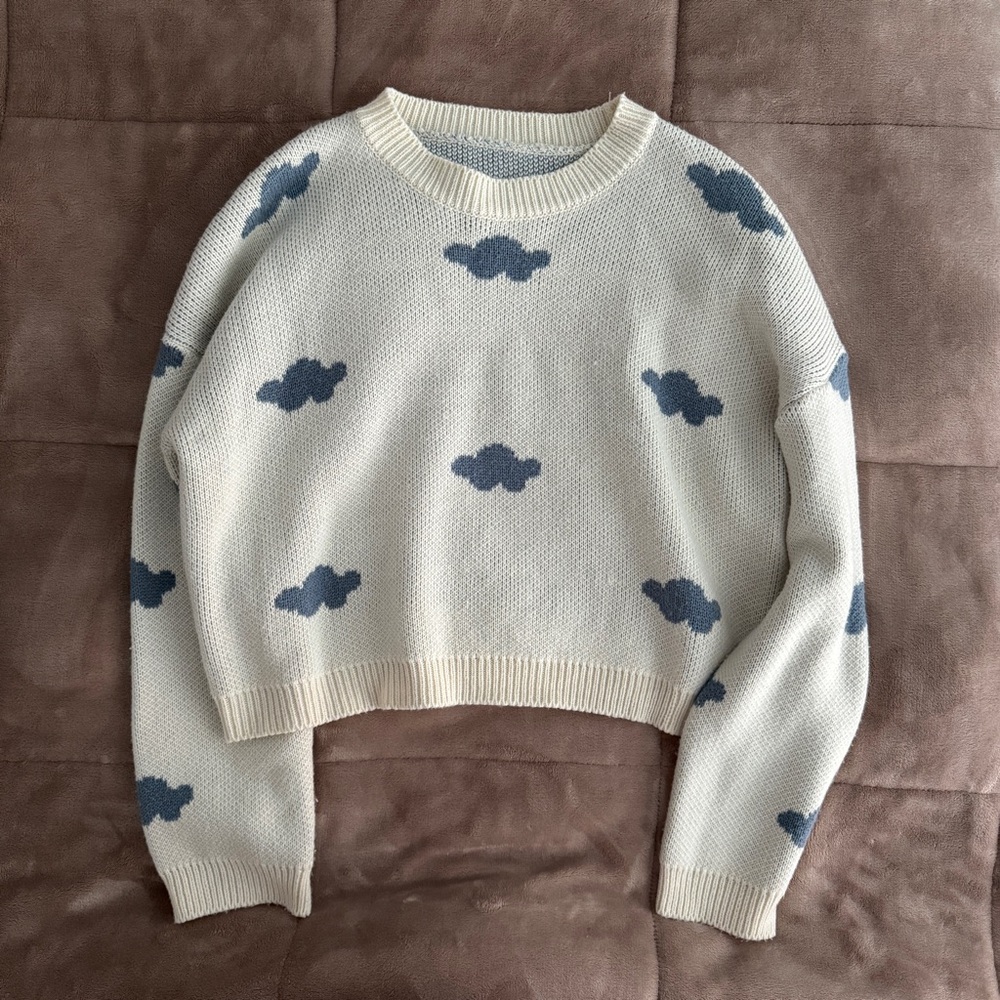 Cream Cloud Pattern Crewneck Sweater